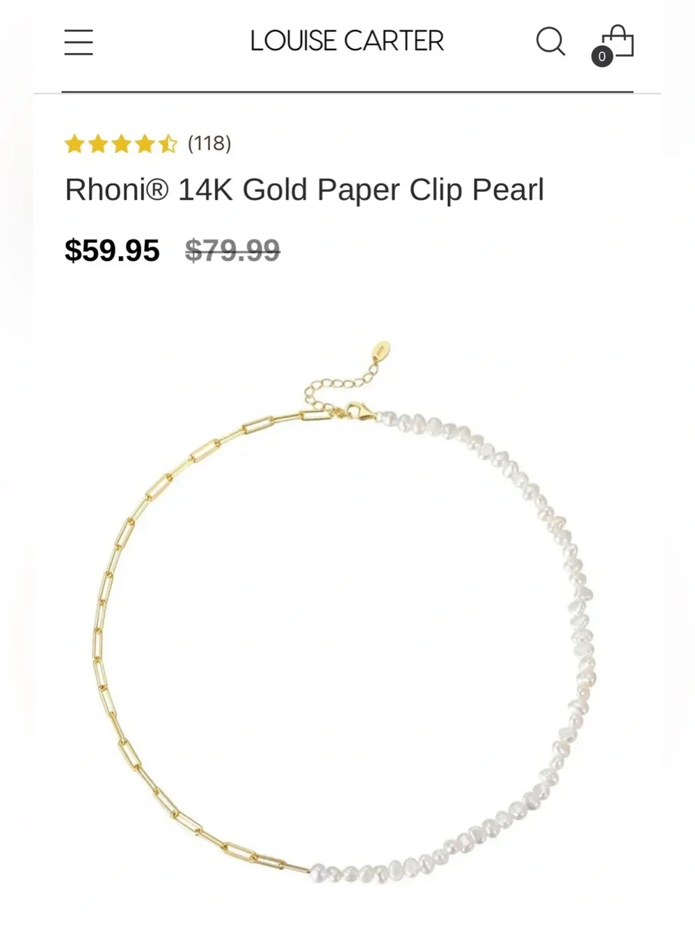 Gold Paper Clip Pearl Necklace - Gold & White